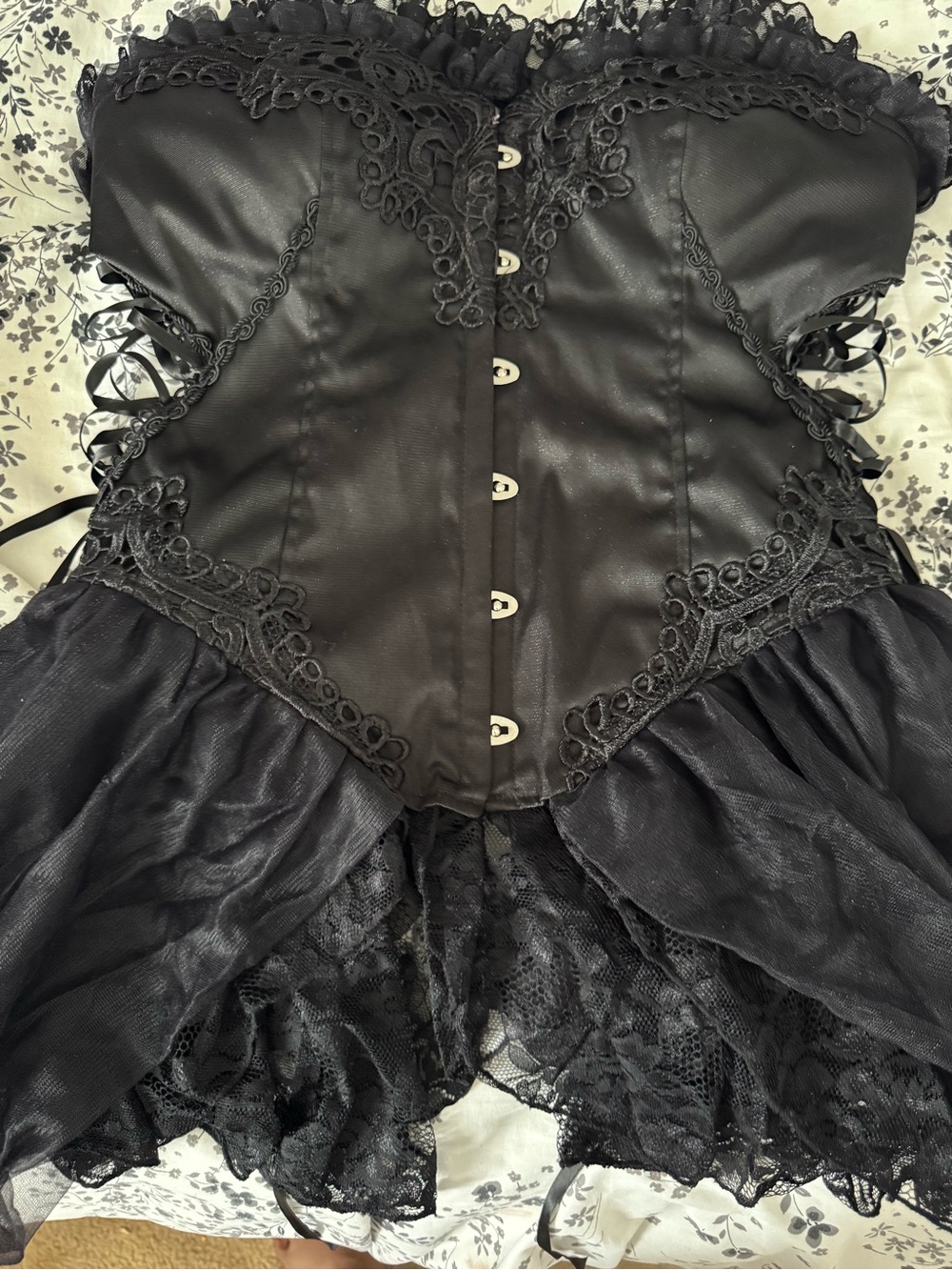 Black Lace Corset Dress with Ruffle Skirt